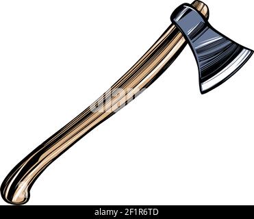 axt mit Holzgriff Zerkleinerungswerkzeug handgezeichnete Vektor-Illustration Skizze Stock Vektor
