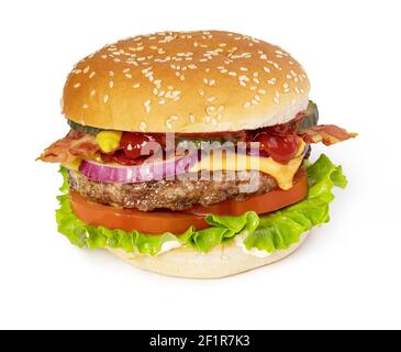 Leckerer Burger mit Speck Stockfoto