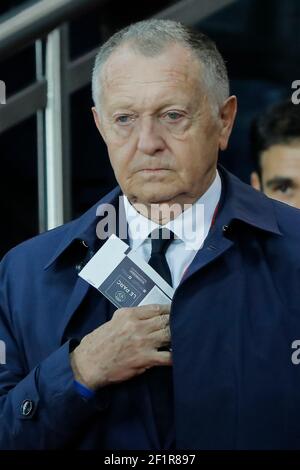 Jean-Michel Aulas (Olympique Lyonnais) während des Fußballspiels der französischen Meisterschaft L1 zwischen Paris Saint-Germain und Lyon am 7th. Oktober 2018 im Stadion Parc des Princes in Paris, Frankreich - Foto Stephane Allaman/ DPPI Stockfoto