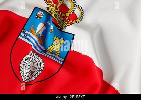 Offizielle Flagge von Kantabrien. Nahaufnahme. Abbildung 3D. Stockfoto