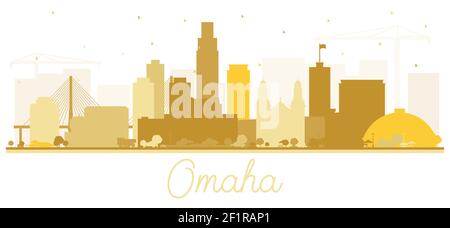 Omaha Nebraska City Skyline Silhouette mit goldenen Gebäuden isoliert auf Weiß. Vektorgrafik. Business Travel und Tourismus Konzept Stock Vektor