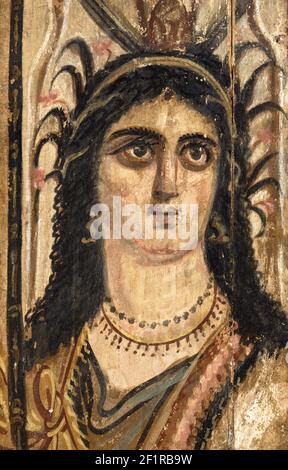 Isis. Tafel bemalt mit dem Gesicht der ägyptischen Göttin Isis, Tempera auf Holz, AD 100-200 Stockfoto