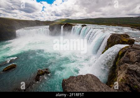 Der berühmte Wasserfall Goðafoss in Nordisland Stockfoto