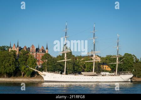 Das af Chapman Segelschiff, in dem die Jugendherberge STF auf Skeppsholmen, Stockholm, Schweden untergebracht ist. Stockfoto