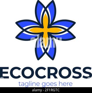 Cross Apotheke gesundes Logo natürliche Medizin. Apotheke Logo eco Cross Design Vektor. Logotyp Der Klinikmedizin Stock Vektor