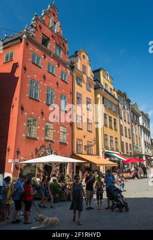 Bunte Gebäude in Stortorget, Gamla Stan, Stockholm, Schweden. Stockfoto