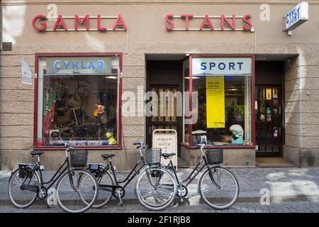 Gamla Stans Fahrradladen Cykel, Stora Nygatan, Gamla Stan, Stockholm, Schweden. Stockfoto