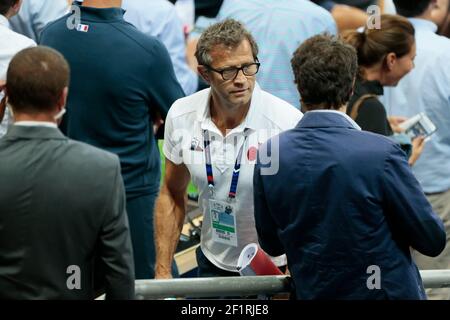 Fabien Galthie während des Frankreich gegen Italien Testmatches Aufwärmen WM im Stade de France in der Nähe von Paris, Frankreich am 30. August 2019. Foto Stephane Allaman / DPPI Stockfoto