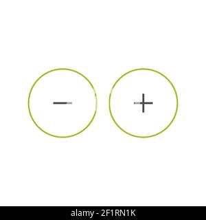 Plus- und Minus-Kreis flache Vektorsymbole isoliert auf Weiß. Piktogramm hinzufügen oder hinzufügen. Gut für Web- und Mobile-Design. Stock Vektor