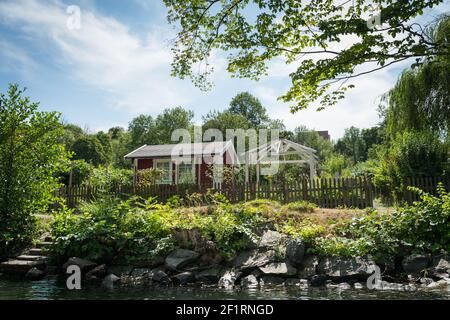 Zuteilungen für Karlsbergskanalen, Kungsholmen, Stockholm, Schweden. Stockfoto