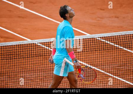 Rafael NADAL (ESP) gewann das Spiel, Feier während der Roland Garros 2020, Grand Slam Tennisturnier, am 9. Oktober 2020 im Roland Garros Stadion in Paris, Frankreich - Foto Stephane Allaman / DPPI Stockfoto