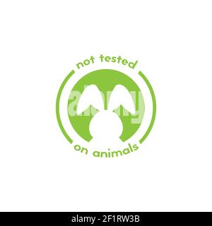 Etikett ohne Grausamkeit. Nicht auf Tierstempel getestet. Keine Tierversuchssiegel. Logo-Design mit Hase. Vektorgrafik isoliert auf Weiß. Stock Vektor