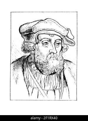 19th-Jahrhundert-Gravur eines Porträts von Christian II., König von Dänemark, Norwegen und Schweden. Er wurde am 1. Juli 1481 in Nyborg, Dänemark geboren und starb am J. Stockfoto