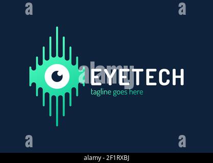 Menschliches Auge mit Leiterplatte, Tech-Logo-Emblem. Konzept für CCTV. Vektor Human Tech Auge Logo, Zeichen, Emblem Design-Element. Stock Vektor