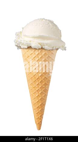 Eiswaffelkegel auf weißem Hintergrund Stockfoto
