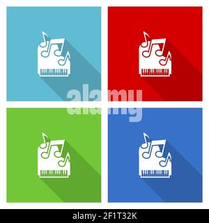 Klavier, Musik-Icon-Set, flache Design-Vektor-Illustration in eps 10 für webdesign und mobile Anwendungen in vier Farboptionen Stock Vektor