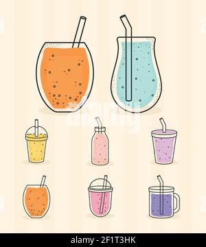 Acht Smoothies-Symbole Stock Vektor