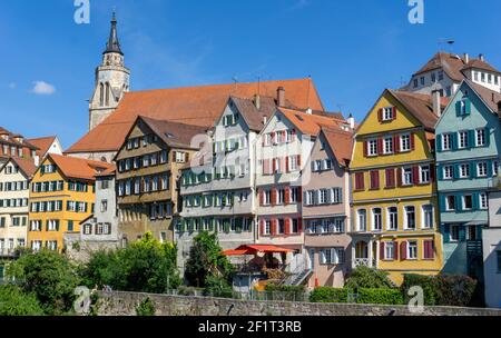 Blick auf die Altstadt von Tübingen auf die Neckar Stockfoto
