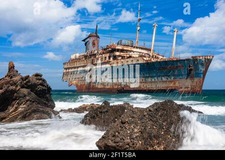 SS American Star Schiffbruch auf Fuerteventura, Kanarische Inseln, Spanien Stockfoto