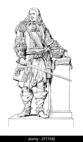 Vintage-Gravur eines Porträts von Henri de la Tour d'Auvergne, Viscount von Turenne und Generalmarschall von Frankreich. Geboren am 11. September 1611 in Sedan Stockfoto