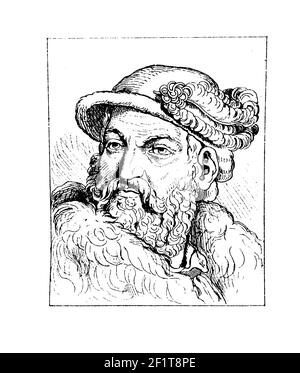 Antike 19th-Jahrhundert-Illustration eines Porträts von Joachim II. Hector, Kurfürst von Brandenburg. Er wurde am 13. Januar 1505 in Colln, Branden geboren Stockfoto