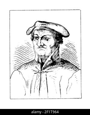 Antike Illustration eines Portraits des deutschen Humanisten Johann Cochlaeus. Er wurde 1479 in Wendelstein, Bayern, Deutschland geboren und starb am 10. Stockfoto