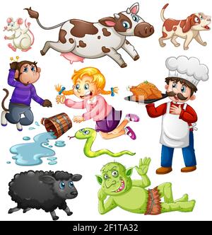 Satz von Fantasy-Cartoon-Charakter isoliert auf weißem Hintergrund Illustration Stock Vektor