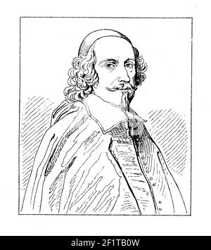 19th-Jahrhundert-Illustration eines Porträts von Jules Mazarin, italienischer Kardinal, Diplomat und Politiker. Geboren am 14. Juli 1602 Pescina, Italien, Mazarin die Stockfoto