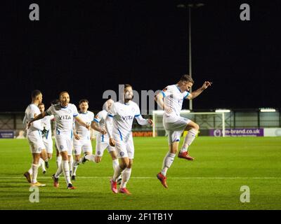 Solihull, Großbritannien. März 2021, 09th. Stockport feiert ihr 2nd Tor während des Vanarama National League Spiels zwischen Solihull Moors & Stockport County FC im SportNation.bet Stadion in Solihull, England Credit: SPP Sport Press Foto. /Alamy Live Nachrichten Stockfoto