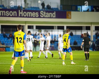 Solihull, Großbritannien. März 2021, 09th. Stockport feiert ihr 4th Tor während des Vanarama National League Spiels zwischen Solihull Moors & Stockport County FC im SportNation.bet Stadion in Solihull, England Credit: SPP Sport Press Foto. /Alamy Live Nachrichten Stockfoto