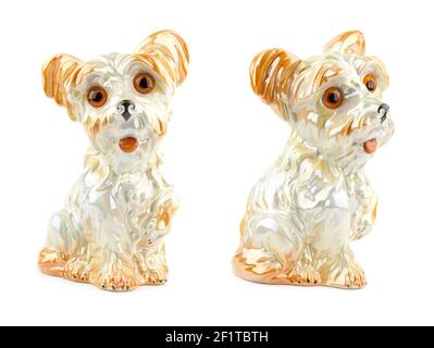 Retro Hund porcelain Figur isoliert auf weißem Hintergrund Stockfoto