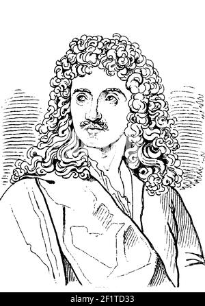 19th-Jahrhundert-Gravur eines Porträts von Moliere, Französisch Dramatiker und Schauspieler, gilt als einer der größten Meister der Komödie in der westlichen Litera Stockfoto