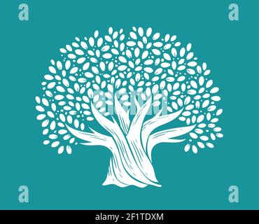 Baum mit Blättern im dekorativen Stil. Vektorgrafik Naturkonzept Stock Vektor