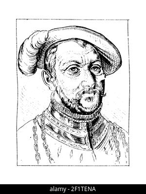 19th-Jahrhundert-Stich eines Porträts von Ulrich, Herzog von Württemberg. Er wurde am 8. Februar 1487 in Riquewihr, Elsass, Frankreich geboren und starb am November Stockfoto