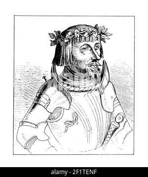 Vintage-Illustration eines Porträts von Ulrich von Hutten, deutscher Förderer der lutherischen Reformation. Er wurde am 21. April 1488 in Schluchten, H geboren Stockfoto