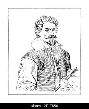 19th-Jahrhundert-Stich eines Porträts von Adam Elsheimer, deutscher Künstler. Er wurde am 18. März 1578 in Frankfurt-am-Main geboren und starb am Decembe Stockfoto