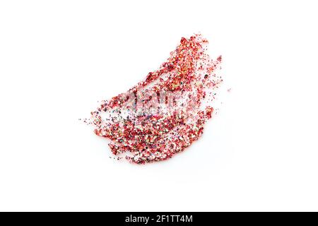 Glitter Make-up Gel Schlaganfall auf weißem Hintergrund. Stockfoto