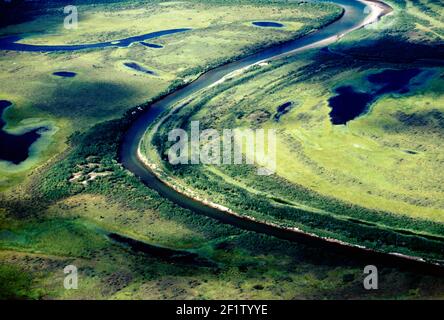 Luftaufnahme des abgelegenen Belaja Fluss; Sibirien; Tschuktschen-Halbinsel; Magadan Region; Russische Föderation Stockfoto