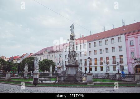 Hauptplatz in Kosice mit Skulptur Immaculata - Pestsäule Stockfoto