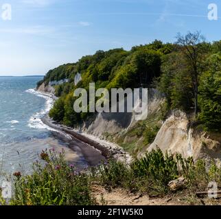 Ein Blick auf die schönen Kalk- und Kalksteinklippen in Nationalpark Jasmund auf Rügen in Germ Stockfoto