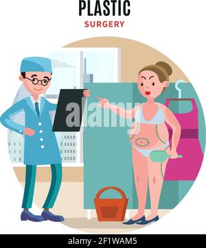 Plastische Chirurgie Konzept mit Arzt und Patientin auf Konsultation Vor Fettabsaugung Verfahren im Krankenhaus Vektor Illustration Stock Vektor