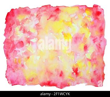 Mosaikähnlicher rosa, roter und gelber Aquarellhintergrund in einem weißen Rahmen Stockfoto