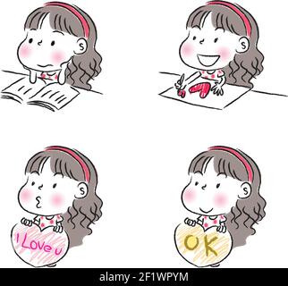 Cartoon Mädchen emoji Set Stockfoto
