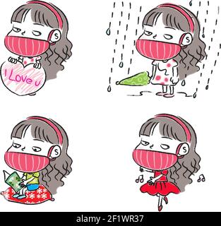 Cartoon Mädchen emoji Set Stockfoto