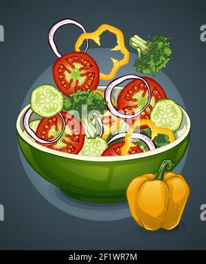 Bunte Zeichnung Gemüsesalat Stock Vektor