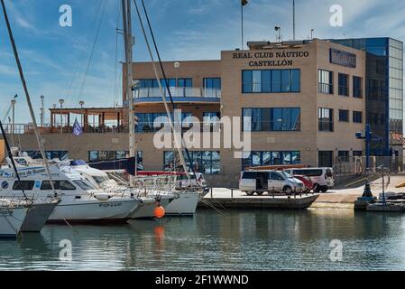 Bau des echten Yachtclubs im Grao der Stadt Castellón de la Plana, Valencia, Spanien, Europa Stockfoto