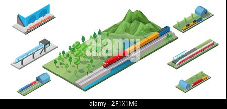 Abbildung des isometrischen Eisenbahnverkehrs Stock Vektor