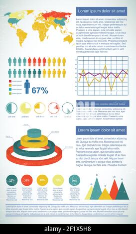 Business-Diagramm-Vorlage für die Präsentation mit Textfeldern mit verschiedenen Arten von Diagrammen Vektordarstellung Stock Vektor