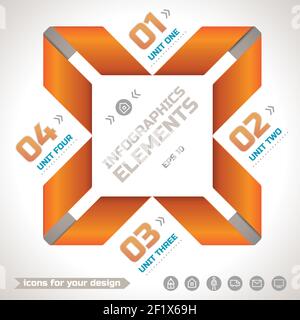 Original-Infografiken geometrische Vorlage mit orangen Papier gedrehte Bänder und Symbole für Ihre Design-Vektordarstellung Stock Vektor