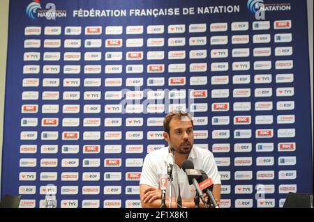 Schwimmen - Fina Weltmeisterschaft 2013 - Barcelona , SPANIEN - Tag 7 - 26/07/2013 - Foto STEPHANE KEMPINAIRE / KMSP / DPPI - Pressekonferenz des französischen Schwimmteams - Cheftrainer - Romain Barnier (FRA) Stockfoto